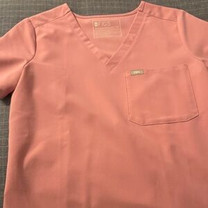 Figs Pink V-Neck Scrub Top with Chest Pocket
